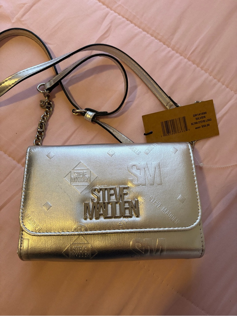 Steve Madden Metallic Silver Crossbody Wallet